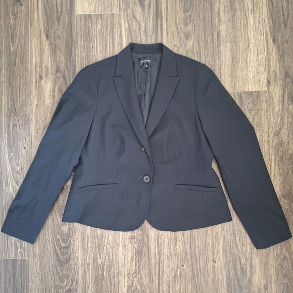 💙 Talbots Black Wool Blend Blazer Lined Size 8P Office Work Fall Formal Minimal - Picture 1 of 7